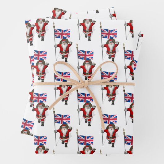 Jolly Santa Claus Waving Union Jack Geschenkpapier Set (Beispiel)