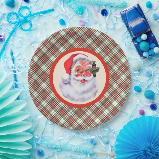 Jolly Santa Claus Weihnachts Kariertes Party Pappteller (Party)