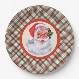 Jolly Santa Claus Weihnachts Kariertes Party Pappteller