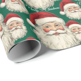 Jolly Santa Face Green Geschenkpapier