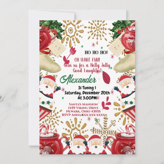 Jolly Santa Gold Snowflake Weihnachten Ankündigung (Vorderseite)