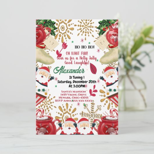 Jolly Santa Gold Snowflake Weihnachten Ankündigung (Stehend Vorderseite)