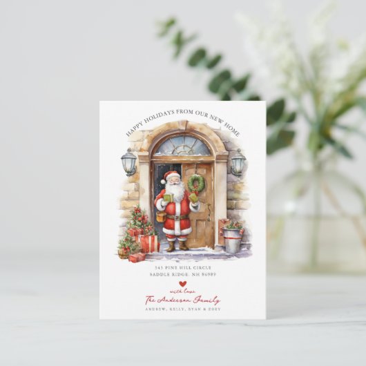 Jolly Santa Holiday Moving Ankündigungspostkarte (Stehend Vorderseite)