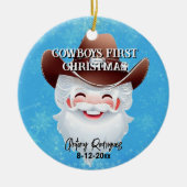 Jolly Santa in einem Western Hat Babys 1. Weihnach Keramik Ornament (Vorne)
