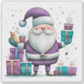 Jolly Santa in Violet mit Weihnachtsgeschenken Aufkleber (Vorderseite)