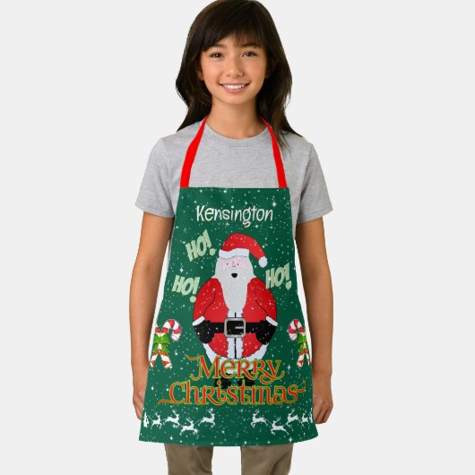 Jolly Santa Merry Christmas Candy Cane auf GREEN Schürze (Insitu)