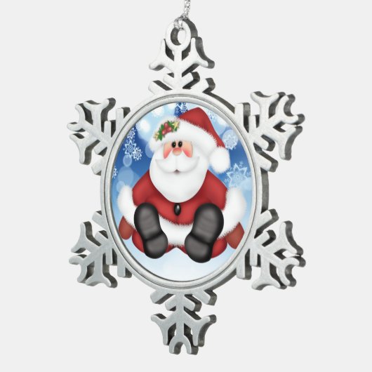 Jolly Santa Pewter Snowflake Ornament (Rechts)