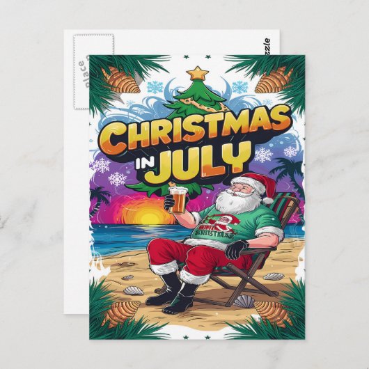 Jolly Santa Relaxen mit einem Bier Postkarte (Vorne/Hinten)