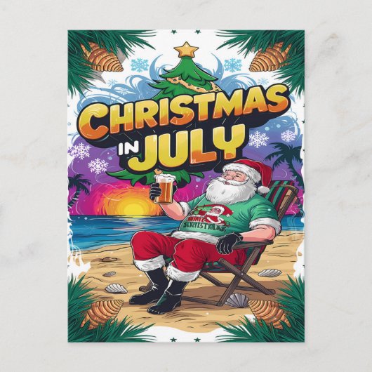 Jolly Santa Relaxen mit einem Bier Postkarte (Vorderseite)