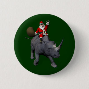 Jolly Santa Riding A Rhino Button