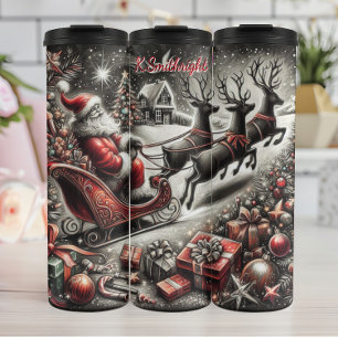 Jolly Santa und Happy Reindeer Thermosbecher