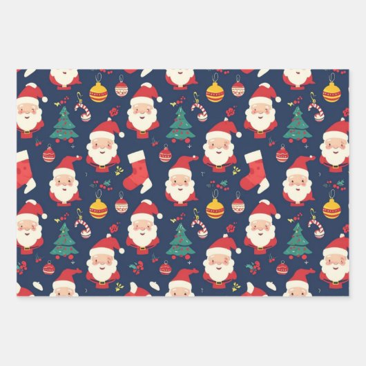 Jolly Santa und Ornamente Weihnachten Geschenkpapier Set (Vorderseite 2)