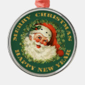 Jolly Santa und Wreath Silbernes Ornament (Vorne)