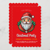 Jolly Santa Wreath Christmas Party Einladung (Vorne/Hinten)