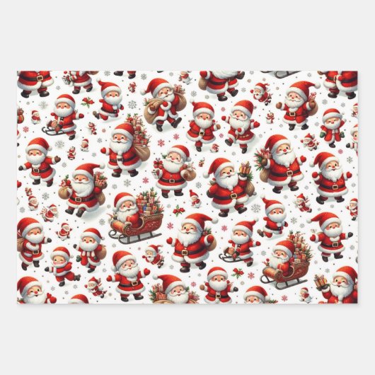 Jolly Santas Wrapping Paper Geschenkpapier Set (Vorderseite)