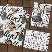 JOLLY Script Black On White 4 Foto Weihnachten Geschenkpapier Set
