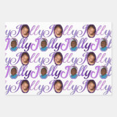 JOLLY Script Lila auf White 4 Foto Weihnachtswra Geschenkpapier Set (Vorderseite)