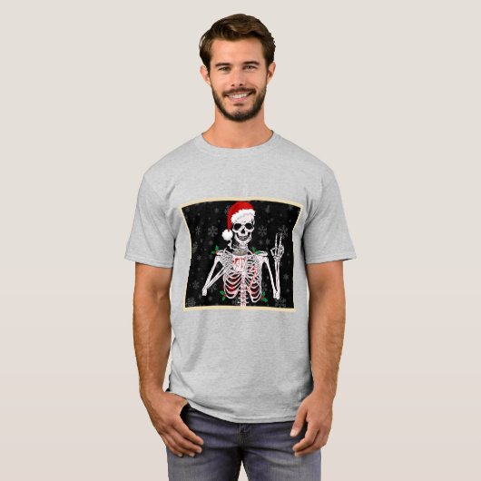 Jolly Skeleton Sips: Einzigartiger Weihnachtskaffe T-Shirt (Vorne ganz)