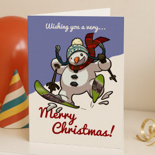 Jolly Skiing Snowman Frohe Weihnachten Cartoon