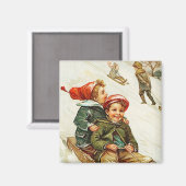 Jolly Sledding Time Vintag Magnet (Vorderseite/Rückseite)