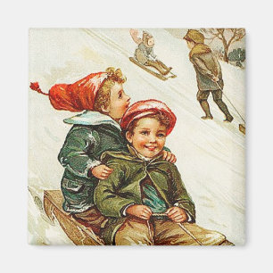 Jolly Sledding Time Vintag Magnet