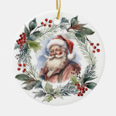 Jolly Smilly Santa Watercolor Weihnachtskranz Keramik Ornament (Vorne)
