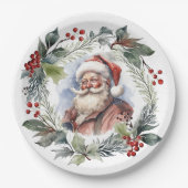Jolly Smilly Santa Watercolor Weihnachtskranz Pappteller (Vorderseite)