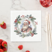 Jolly Smilly Santa Watercolor Weihnachtskranz Serviette (Beispiel)