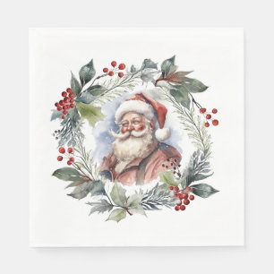 Jolly Smilly Santa Watercolor Weihnachtskranz Serviette