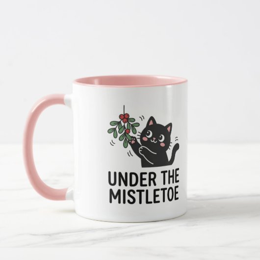 Jolly Snowfall Cute Black Cat Mistletoe Design Tasse (Links)