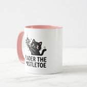 Jolly Snowfall Cute Black Cat Mistletoe Design Tasse (Vorderseite Links)