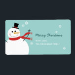 Jolly Snowman Christmas<br><div class="desc">Label mit einem niedlichen Schneemann umgeben von Schneeflocken. © Stimmung 4 Niedlich</div>