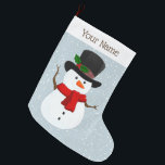 Jolly Snowman Design Christmas Strumpf Großer Weihnachtsstrumpf<br><div class="desc">Niedliches Snowman Design Grosser Weihnachtsweihnachtsskicker mit einem fröhlichen Schneemann mit Top Hut und Schal,  auf schneebedecktem Hintergrund. Individuelle Personalisierung auf Vorder- und Rückseite.</div>