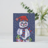 Jolly Snowman Hat Scarf mit Weihnachtslichtschnee Postkarte (Stehend Vorderseite)