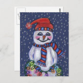 Jolly Snowman Hat Scarf mit Weihnachtslichtschnee Postkarte (Vorne/Hinten)