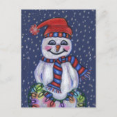 Jolly Snowman Hat Scarf mit Weihnachtslichtschnee Postkarte (Vorderseite)