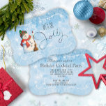 Jolly Snowman Holiday Party ID841 Einladung<br><div class="desc">Dieses niedliche Weihnachtsdesign in Blau bietet glitzernde Schneeflocken als Kulisse für einen fetten,  fröhlichen Schneemann und den handgeschriebenen Text 'Let's be Jolly'. Fügen Sie Ihre Party Einladungen hinzu oder wechseln Sie auf der Rückseite zu Ihrer Lieblings-Urlaubsnachricht.</div>