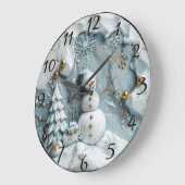 Jolly Snowman in der Weihnachtsszene Große Wanduhr (Winkel)