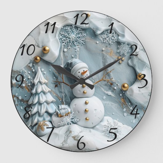 Jolly Snowman in der Weihnachtsszene Große Wanduhr (Vorderseite)