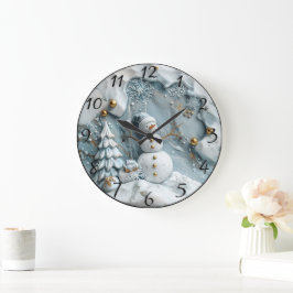 Jolly Snowman in der Weihnachtsszene Große Wanduhr