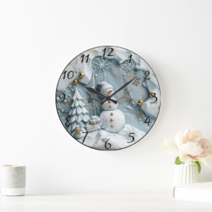 Jolly Snowman in der Weihnachtsszene Große Wanduhr