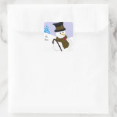 Jolly Snowman mit Hut und Cane Quadratischer Aufkleber (Tasche)