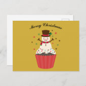 Jolly Snowman on a Cupcake Christmas Card Postkarte (Vorne/Hinten)