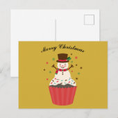Jolly Snowman on a Cupcake Christmas Card Postkarte (Vorne/Hinten)