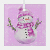 Jolly Snowman Pink Ornament Aus Glas (Vorderseite)