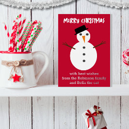 Jolly Snowman Red Cute Personalized Christmas Folien Feiertagskarte