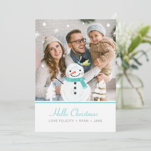 Jolly Snowman Weihnachten Winterlandschaft Fotokar (Stehend Vorderseite)