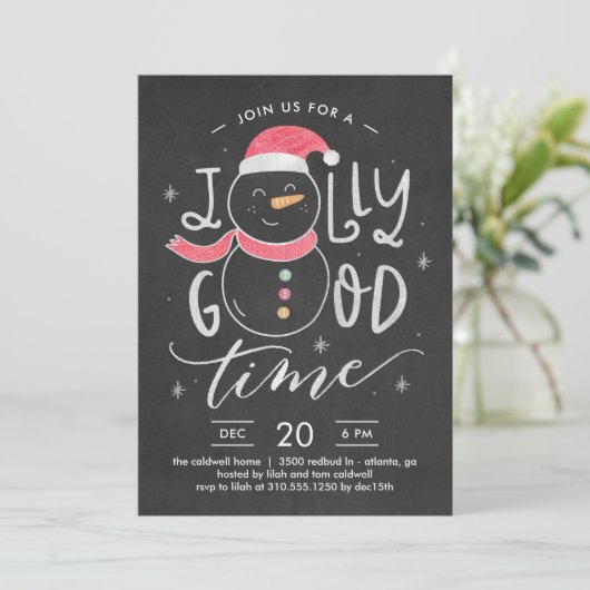 Jolly Snowman Weihnachts-Party Feiertag Einladung (Stehend Vorderseite)