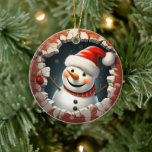 Jolly Snowman Weihnachtsmannmütze - 3D Keramik Ornament<br><div class="desc">Fügen Sie Ihrem Weihnachtsbaum eine Touch Peitsche mit unserem bezaubernden Jolly Snowman Weihnachtsmannmütze Ornament hinzu! Diese kunstvoll gestaltete Feriendekoration besticht durch einen fröhlichen Schneemann, der durch eine rustikale Ziegelmauer schaut und den Feiertagsjubiläum überall verbreitet. Dieses bezaubernde Weihnachtsschmuck ist sorgfältig mit Liebe und Liebe zum Detail gestaltet. Der Schneemann trägt eine...</div>