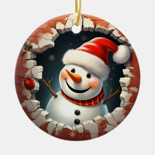 Jolly Snowman Weihnachtsmannmütze - 3D Keramik Ornament (Vorne)